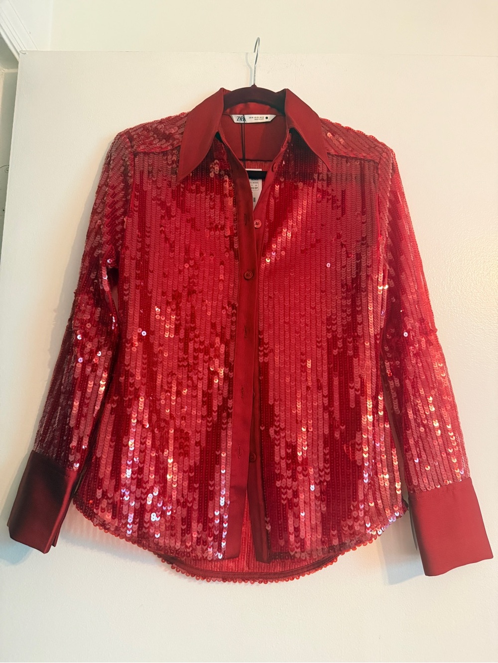 ZARA Red Sequin Button-Down Women's Top SIZE: XS - Picture 4 of 13